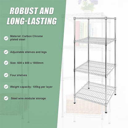 Modular Wire Storage Shelf 600 x 600 x 1800mm Steel Shelving - TRENDZ