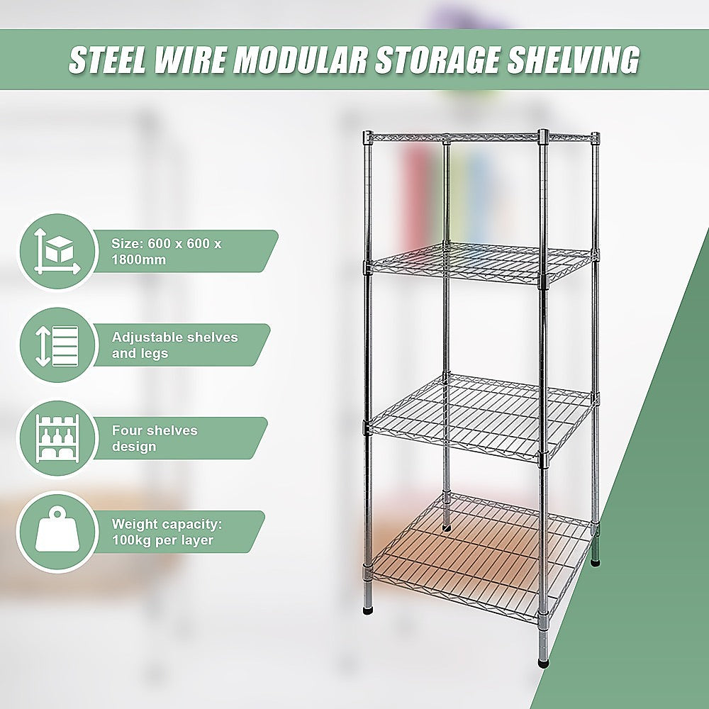 Modular Wire Storage Shelf 600 x 600 x 1800mm Steel Shelving - TRENDZ