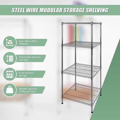 Modular Wire Storage Shelf 600 x 600 x 1800mm Steel Shelving - TRENDZ