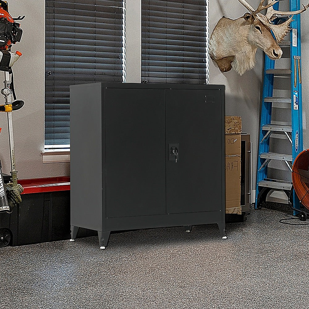 Two-Door Metal Short Cabinet Shelf Storage for Home Office Gym - TRENDZ
