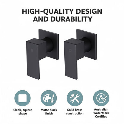 Bathroom Shower Bath Hot and Cold Square Mixer WATERMARK Certified in Black
