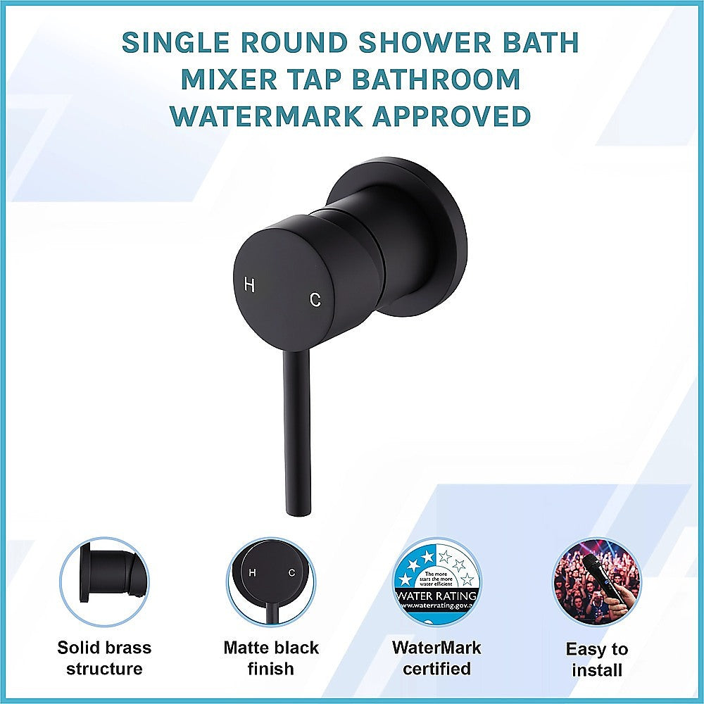 Della Francesca Round Shower & Bath Mixer Tap – Matte Black | Solid Brass, WaterMark Certified