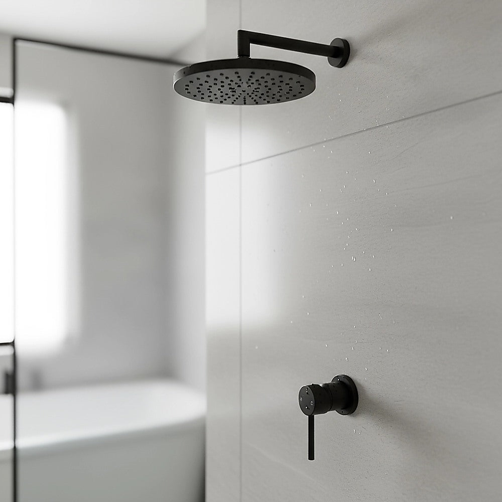 Della Francesca Round Shower & Bath Mixer Tap – Matte Black | Solid Brass, WaterMark Certified
