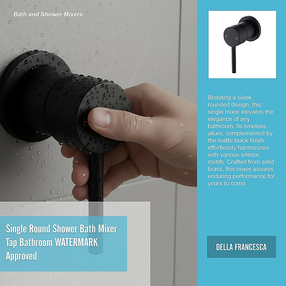 Della Francesca Round Shower & Bath Mixer Tap – Matte Black | Solid Brass, WaterMark Certified