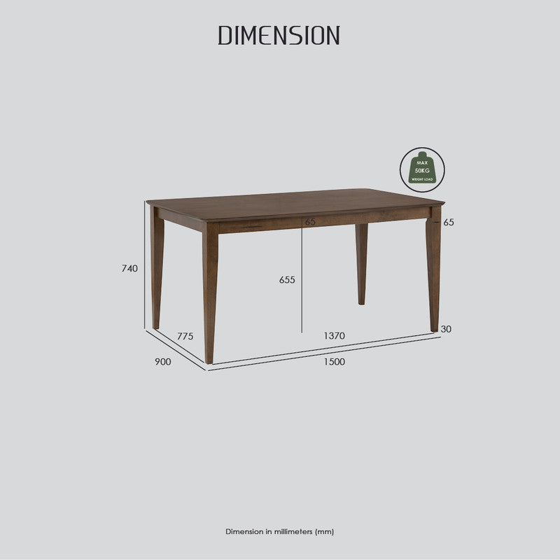ALLEGRO Dining Table + 4x MESI Dining Chair + MESI Bench - 6 Piece Dining Set - Cocoa - TRENDZ