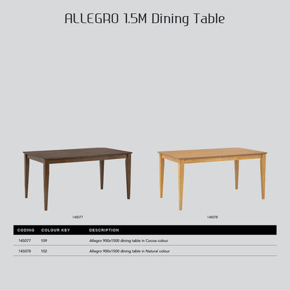 Allergo Dining Table 150cm Timber Dining Table - Natural - TRENDZ