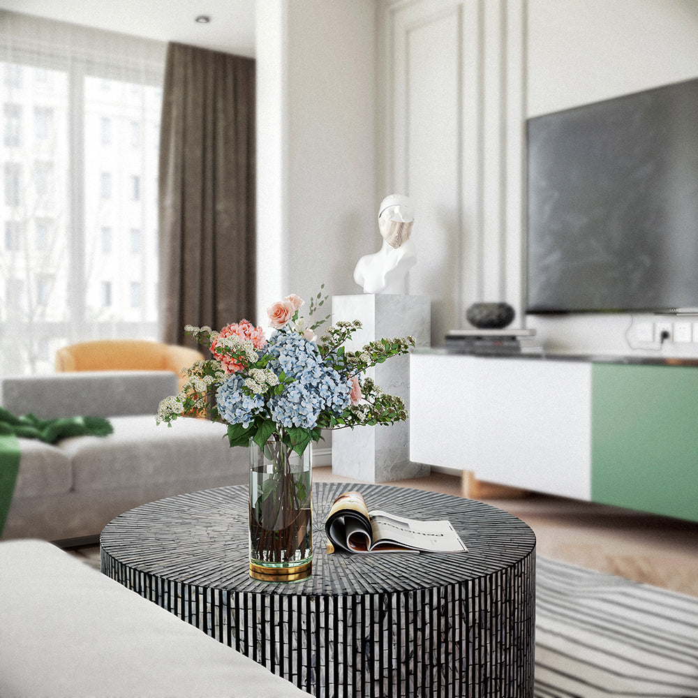 CORDELIA ROUND MOTHER OF PEARL COFFEE TABLE - TRENDZ