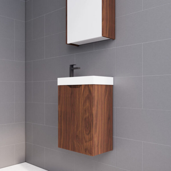 450*250*553mm Vienna Brown Oak Wall Hung Mini Vanity For Small Bathroom - TRENDZ