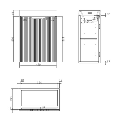 450*250*553mm Vienna Brown Oak Wall Hung Mini Vanity For Small Bathroom - TRENDZ