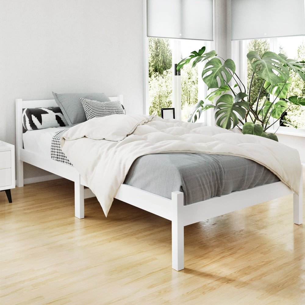 Artiss Bed Frame King Single Size Wooden White SOFIE - TRENDZ
