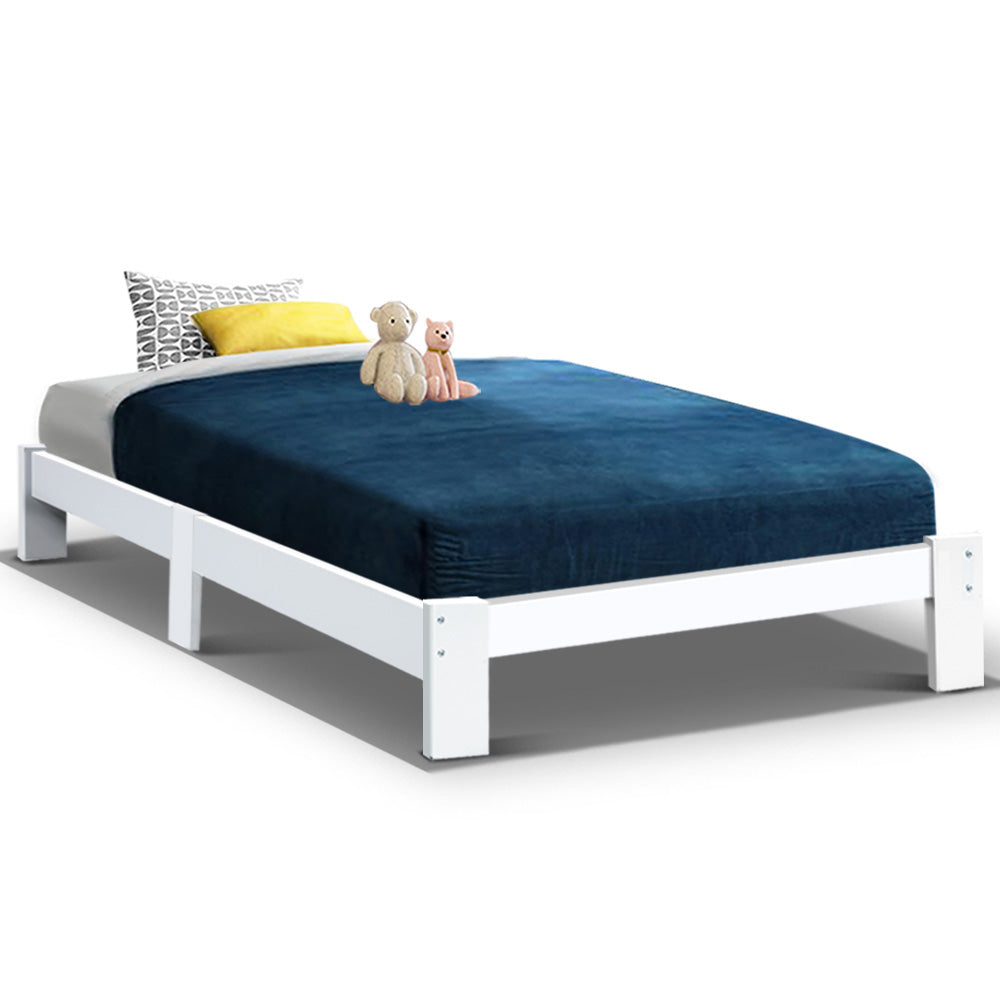 Artiss Bed Frame Single Size Wooden White JADE - TRENDZ