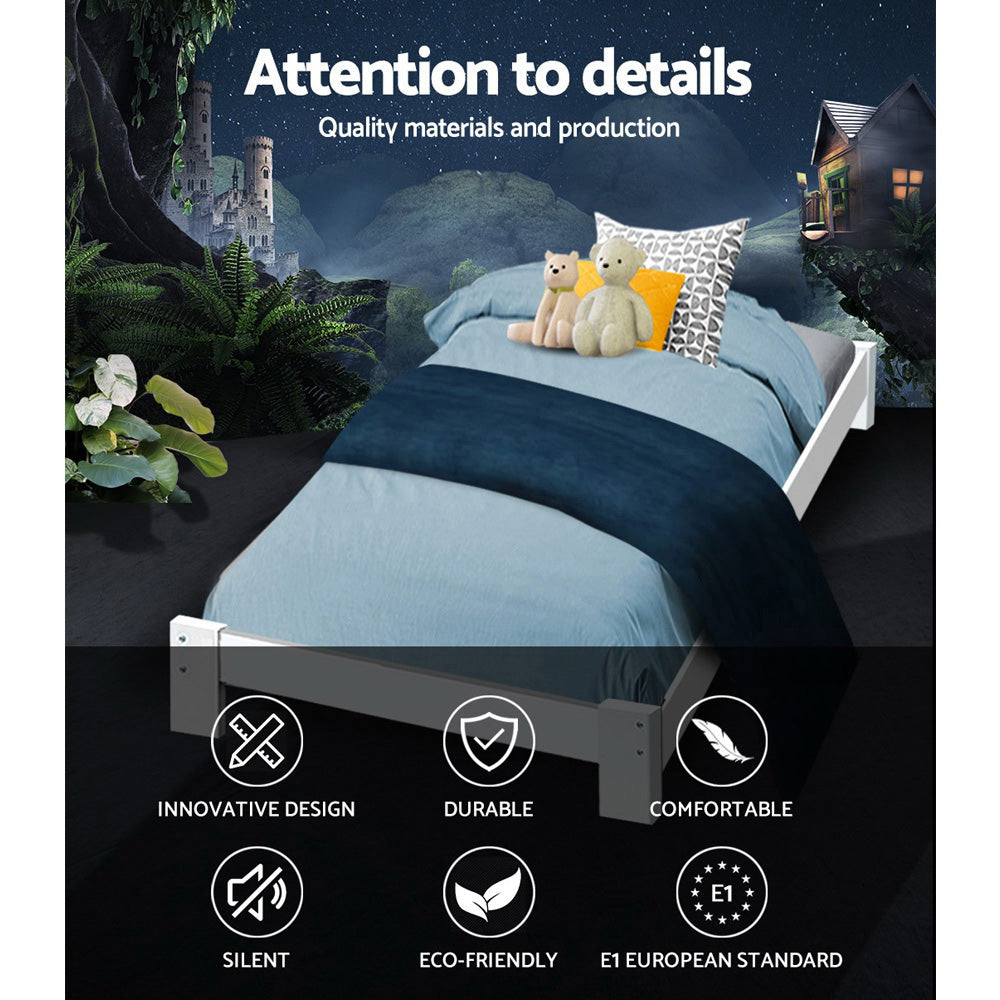 Artiss Bed Frame Single Size Wooden White JADE - TRENDZ