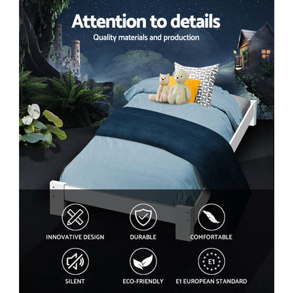 Artiss Bed Frame Single Size Wooden White JADE - TRENDZ