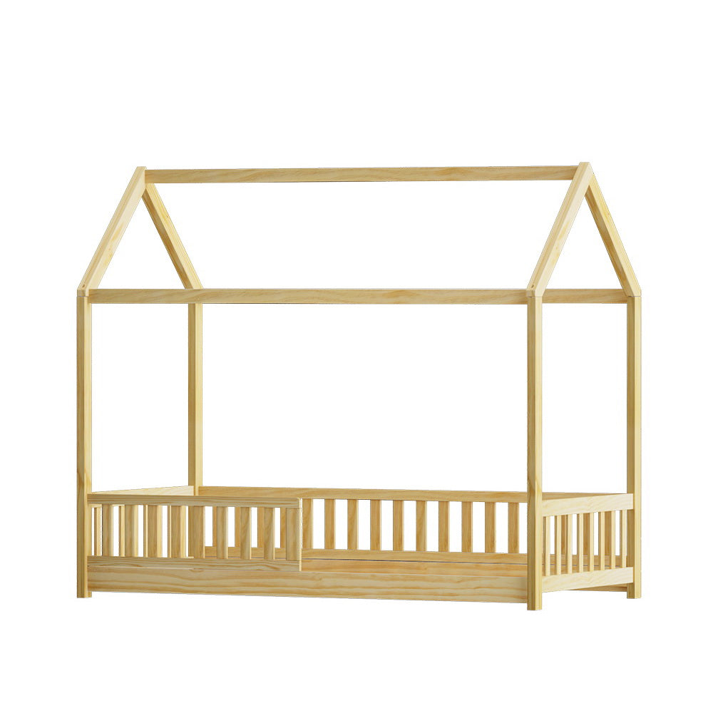 Artiss Bed Frame Wooden Kids House Frame Oak ROCK - TRENDZ
