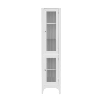 TRENDZ narrow storage cupboard for small bathrooms in white with two glass-paneled doors and shelves
